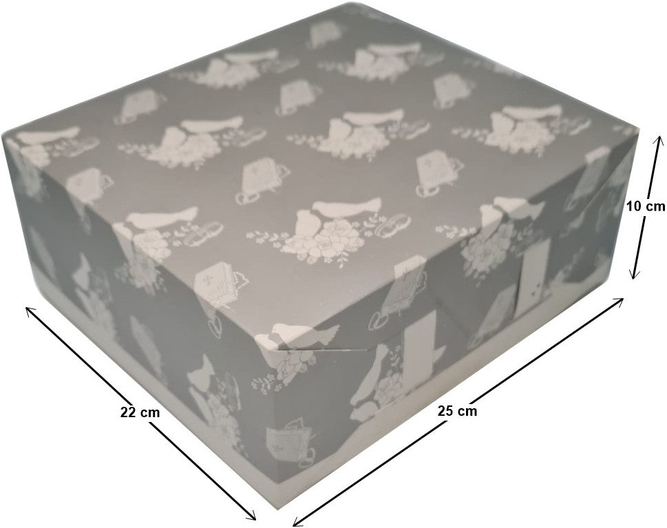 Caja Cartón Boda Motivos Plata 25×22×10cm CORELI® Pieza