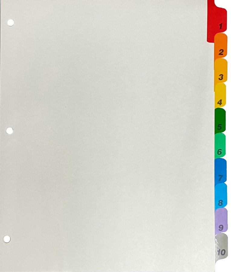 Separador Hojas p/Carpeta Numérico 1-10 c/10 Blanco colorTap Carta Proesa® Bolsa de plástico 01