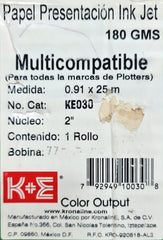 Papel Recubierto Rollo Ink-Jet K+E 180 g/m² Mate .91×25m KronalinE® KE030 Rollo 792949100308