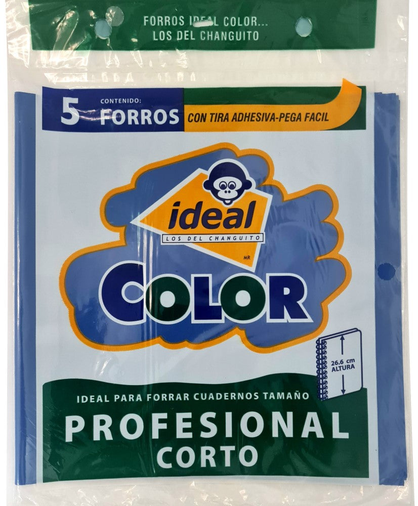 Forro p/Cuaderno Polietil Profesional Corto Cal.400 c/5 Azul 26.5cm Ideal® 4036 Bolsa 7501082140361