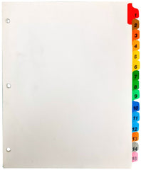 Separador Hojas p/Carpeta Numérico 1-15 c/15 Blanco colorTap Carta Proesa® Bolsa de plástico 01