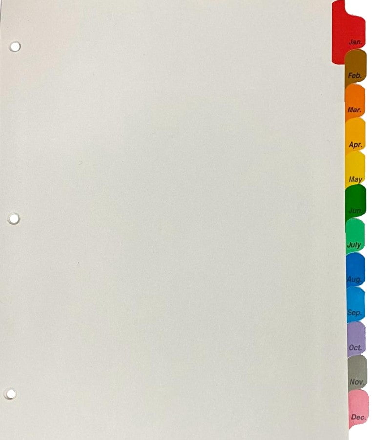 Separador Hojas p/Carpeta Meses Jan-Dec c/12 Blanco colorTap Carta Proesa® Bolsa de plástico 01