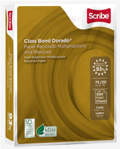 Bond Class Sc Dorado c/500 37kg Blanco 93% Carta 75g Scribe® Resma 01