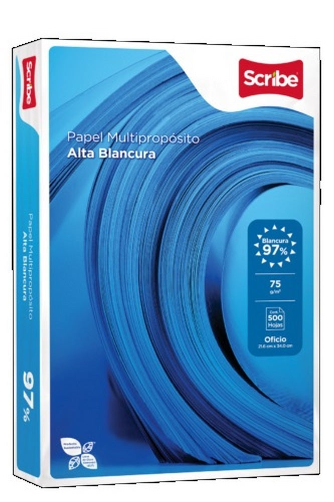 Bond Scribe Azul pack c/500 50kg Blanco 97% Oficio 75g Scribe® Resma 01