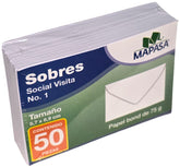 Sobre tarjeta de Visita paquete c/50 75g #401 Blanco Bond 5.7×8.9cm Mapasa® HA0012 Paquete 750145451
