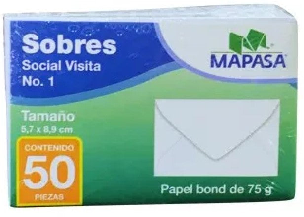 Sobre tarjeta de Visita #401 paquete c/50 Blanco 5.7×8.9cm Mapasa® HA0012 7501454510471