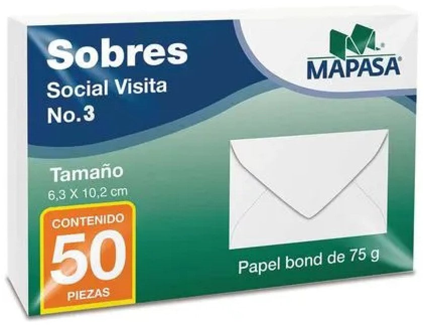 Sobre tarjeta de Visita #403 paquete c/50 Blanco 6.3×10.2cm Mapasa® HA0014 7501454510495