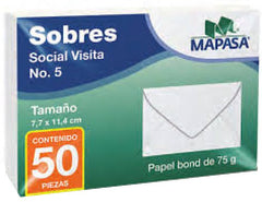 Sobre tarjeta de Visita #405 paquete c/50 Blanco 7.7×11.4cm Mapasa® HA0016 7501454510518