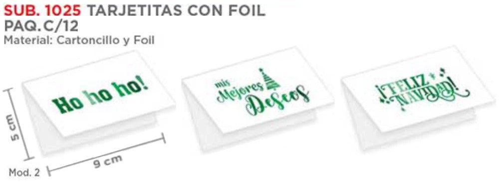 Tarjeta Navidad c/Foil plegable 3 lfrases surtid c/12 Verde 10×9cm granmark® 1025-2 Paquete 75121479