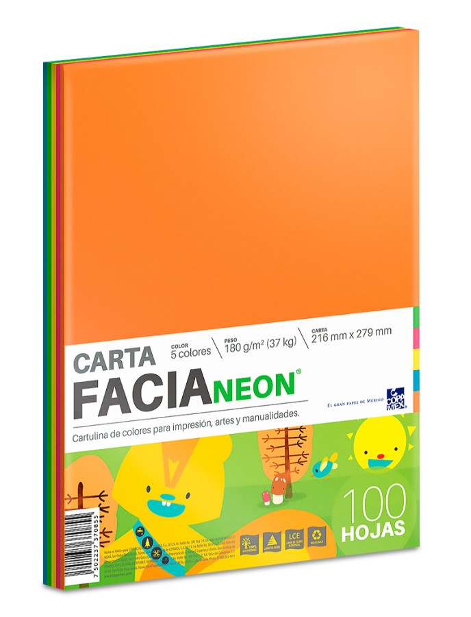 Cartulina Fluorescente Facia Neón pack 180g Colores Neón(5) Carta c100 Copamex® Cien hojas 750223737