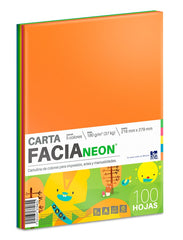 Cartulina Fluorescente Facia Neón paquete c/100 90kg Colores Neón(5) Carta 180g Copamex® Cien hojas
