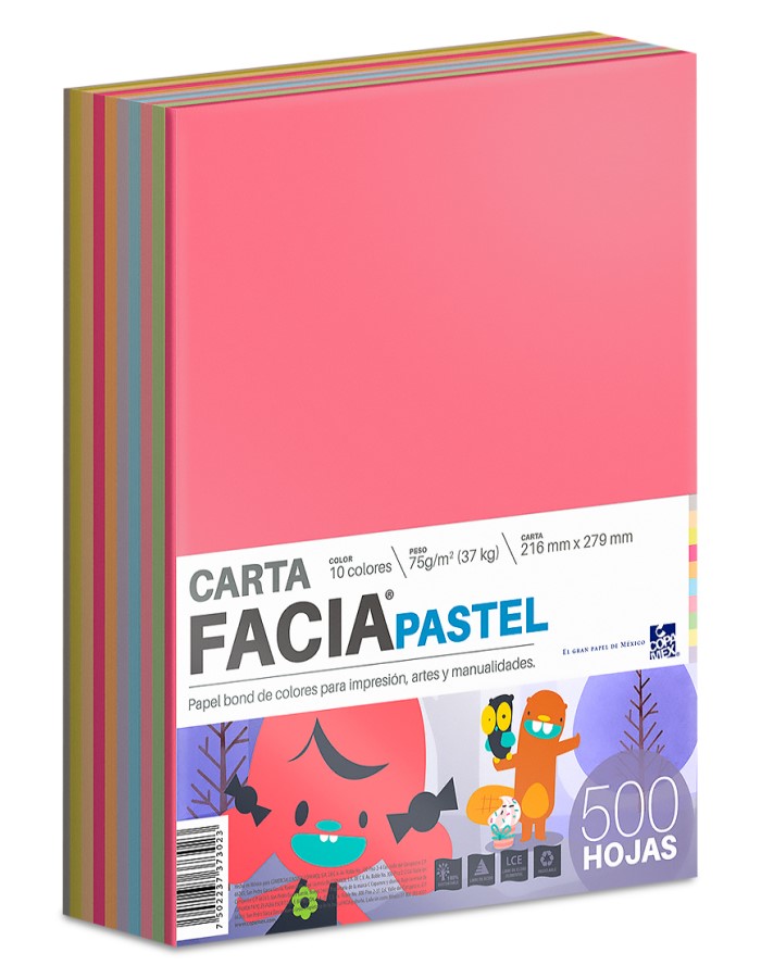 Papel Bond Color Facia Pastel pack c/500 37kg Colores (10) p Carta 75g Copamex® Resma 7502237373023