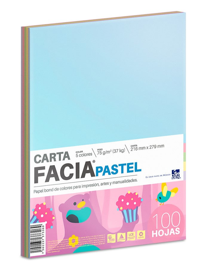 Papel Bond Color Facia Pastel pack c/100 37kg Colores (5) p Carta 75g Copamex® Cien hojas 7502237373
