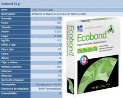 Bond Ecobond paquete c/500 50kg Blanco 95% Oficio 75g Copamex® Resma 7502237370572 02