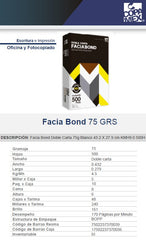Bond Facia paquete c/500 75g 37kg Blanco 100% DobleCarta Copamex® Resma 7502237370039 02