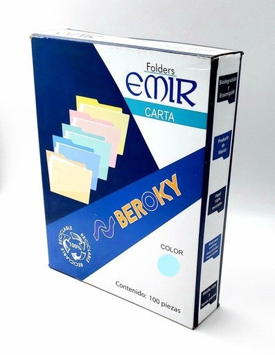 Fólder Emir c/100 Azul pastel Carta Beroky® Caja 01