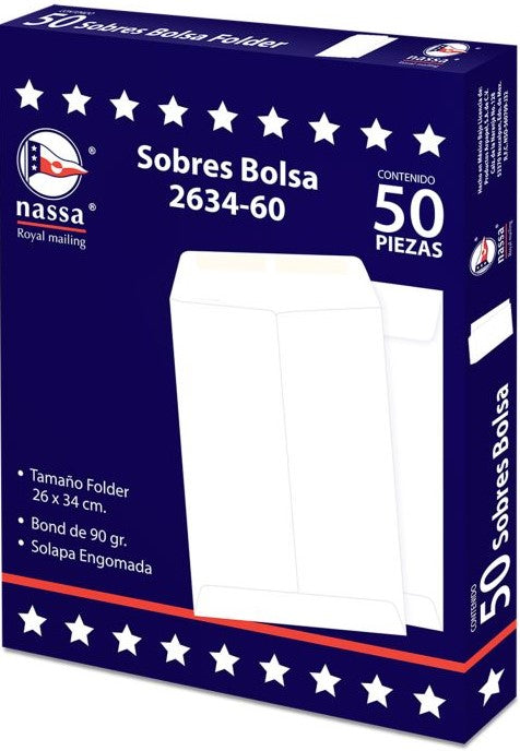 Sobre Bolsa 2634-60 caja c/50 60kg Blanco Bond 26×34cm Nassa® IA0298 7501523723573
