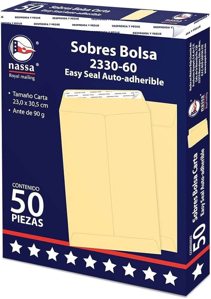Sobre Bolsa Autoadherible 2330-60 caja c/50 60kg Ante 23×30cm Nassa® IA0334 7501523724358