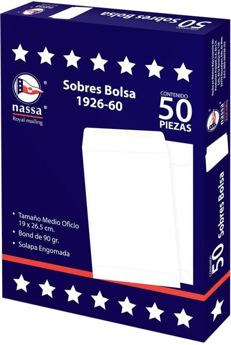 Sobre Bolsa 1926-60 caja c/50 60kg Blanco Bond 19×26.5cm Nassa® IA0292 7501523723511