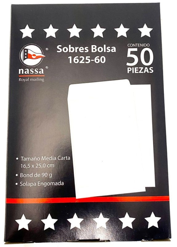 Sobre Bolsa 1625-60 caja c/50 60kg Blanco Bond 16.5×25cm Nassa® IA0290 7501523723498