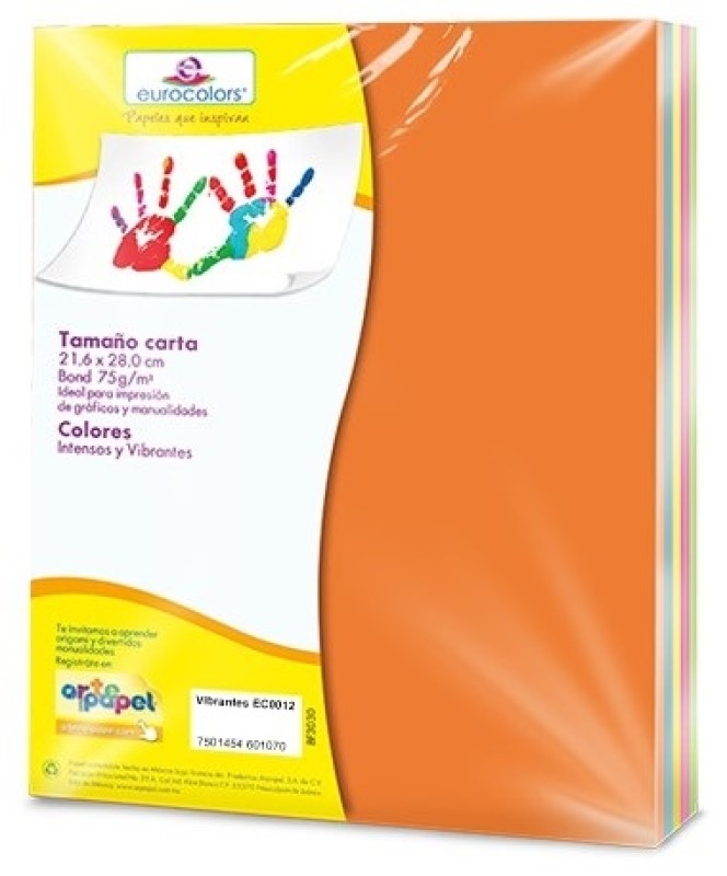 Papel Bond Color Eurocolor pack c/100 Vibrantes (5) Carta eurocolors EC0012 Cien hojas 7501454601070