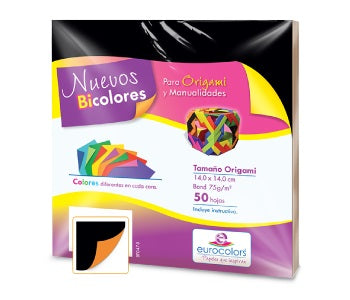 Papel p/Origami E-Bicolor 50hjs Negro-Naranja 14×14cm eurocolors EC1013 Paquete 7501454601919 01