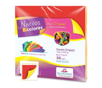 Papel p/Origami E-Bicolor 50hjs Rojo-Amarillo 14×14cm eurocolors EC1014 Paquete 7501454601926 01