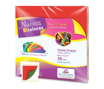Papel p/Origami E-Bicolor 50hjs Rojo-VerdeBande 14×14cm eurocolors EC1018 Paquete 7501454601964 01