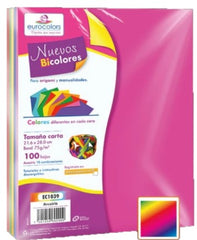 Papel p/Origami E-Bicolor 100hj Arcoíris (10) Carta eurocolors EC1039 Paquete 7501454602909 01