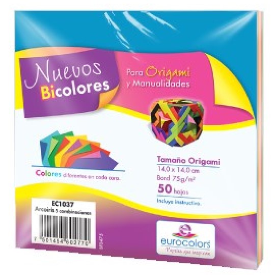 Papel p/Origami E-Bicolor 50hjs Arcoíris 14×14cm eurocolors EC1037 Paquete 7501454602770 01