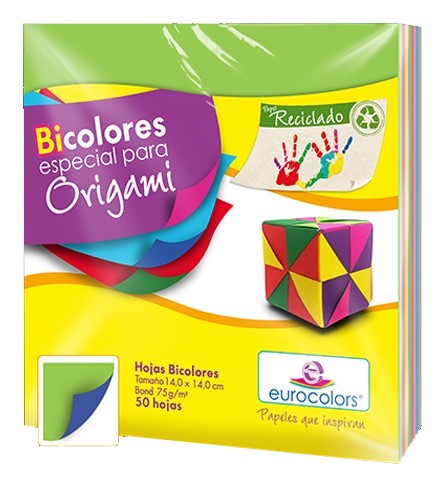 Papel p/Origami E-Bicolor 50hjs Arcoíris 14×14cm eurocolors EC1037 Paquete 7501454602770 02