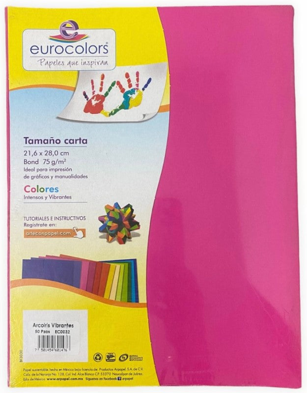 Papel Bond Color Eurocolor pack c/50 Vibrantes (5) Carta eurocolors EC0032 Paquete 7501454601476 01