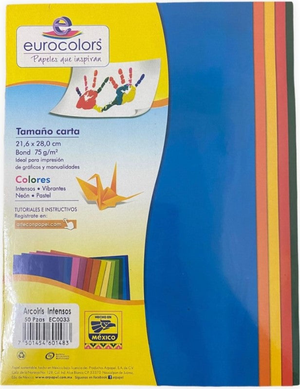 Papel Bond Color Eurocolor pack c/50 Intensos (5) Carta eurocolors EC0033 Paquete 7501454601483 01