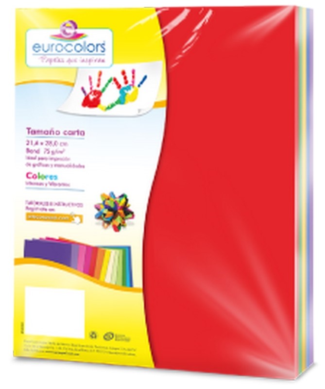 Papel Bond Color Eurocolor pack c/100 Colores (10) Carta eurocolors EC0124 Cien hojas 7501454604088