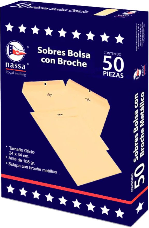 Sobre Bolsa c/Broche Oficio caja c/50 80kg Ante 24×34cm Nassa® IA0342 7501523724655