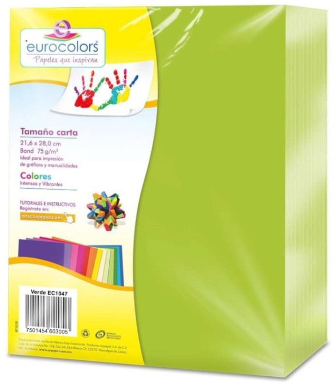 Papel Bond Color Eurocolor pack c/500 Verde Carta eurocolors EC1047 Resma 7501454603005 01