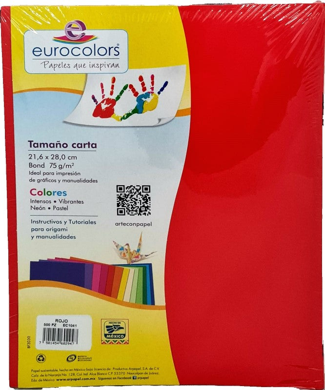 Papel Bond Color Eurocolor pack c/500 Rojo Carta eurocolors EC1041 Resma 7501454602947 01