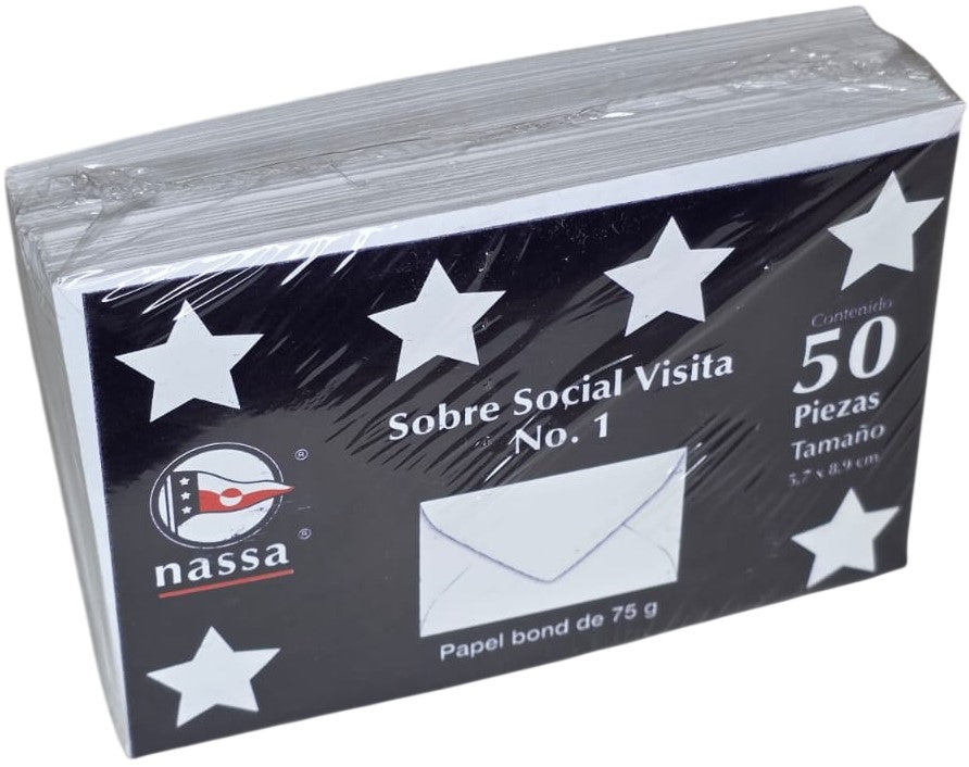 Sobre tarjeta de Visita paquete c/50 75g #1 Blanco Bond 5.7×8.9cm Nassa® HA0057 Paquete 750152371301