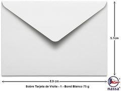 Sobre tarjeta de Visita paquete c/50 75g #1 Blanco Bond 5.7×8.9cm Nassa® HA0057 Paquete 750152371301