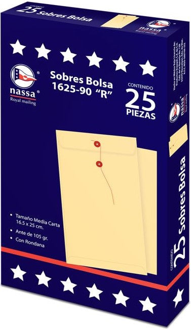 Sobre Bolsa c/Rondana 1625-80R caja c/25 80kg Ante 16.5×25cm Nassa® IA0302 7501523718036