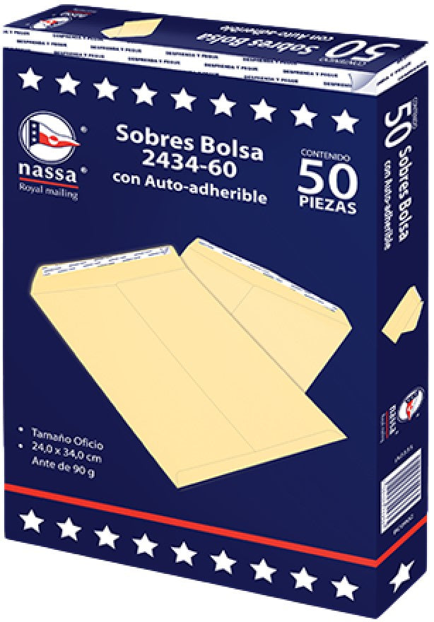 Sobre Bolsa Autoadherible 2434-60 caja c/50 60kg Ante 24×34cm Nassa® IA0335 7501523724365