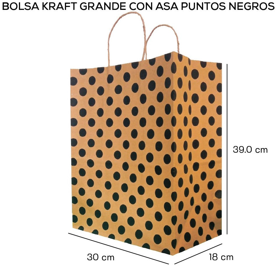 Bolsa p/Regalo Kraft Negros con Asa Grande Puntos 30×39+18cm Caltom® 16D18KPNEG Bolsa 7501064304729