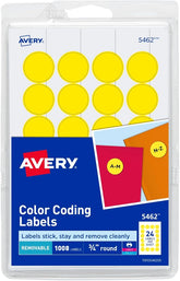 Etiqueta p/Impresora Removible Circulo c/1008 42hjs Amarillo Ø ¾"24× hj Avery® 5462 Pieza 7278205462