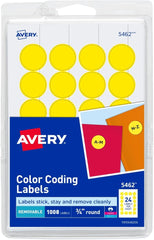 Etiqueta p/Impresora Removible Circulo c/1008 42hjs Amarillo Ø ¾"24× hj Avery® 5462 Pieza 7278205462