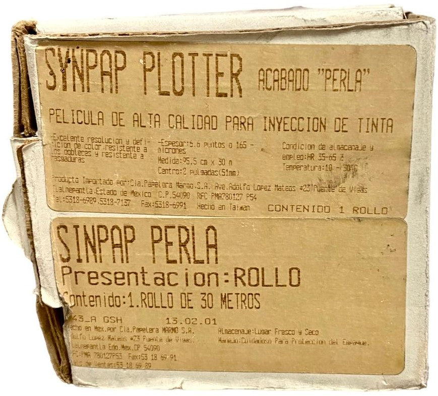 Película Poliéster Rollo Synpap Plotter InkJet 1/c N/2" Perla 165micron .955×30m Marmo® Rollo