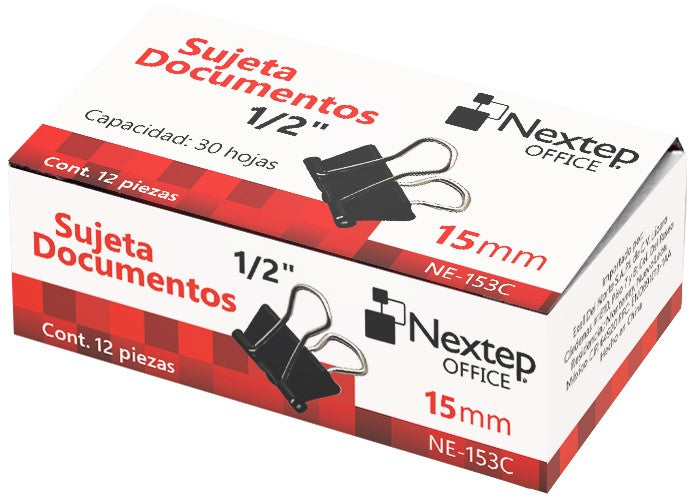 Broche Sujeta Papel c/12 Negro 15mm ½" Nextep® NE-153C Caja 7501811275630 01