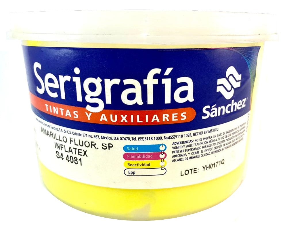 Tinta Serigrafía Inflatex Fluorescente 1kg Amarillo Neón S4 4081 Sanchez® PSS44081 1 Kilo 01