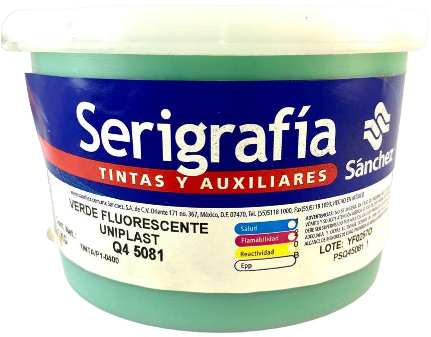 Tinta Serigrafía Uniplast Fluorescente 1kg Verde Neón Q4 5081 Sanchez® PSQ45081 1 Kilo 01