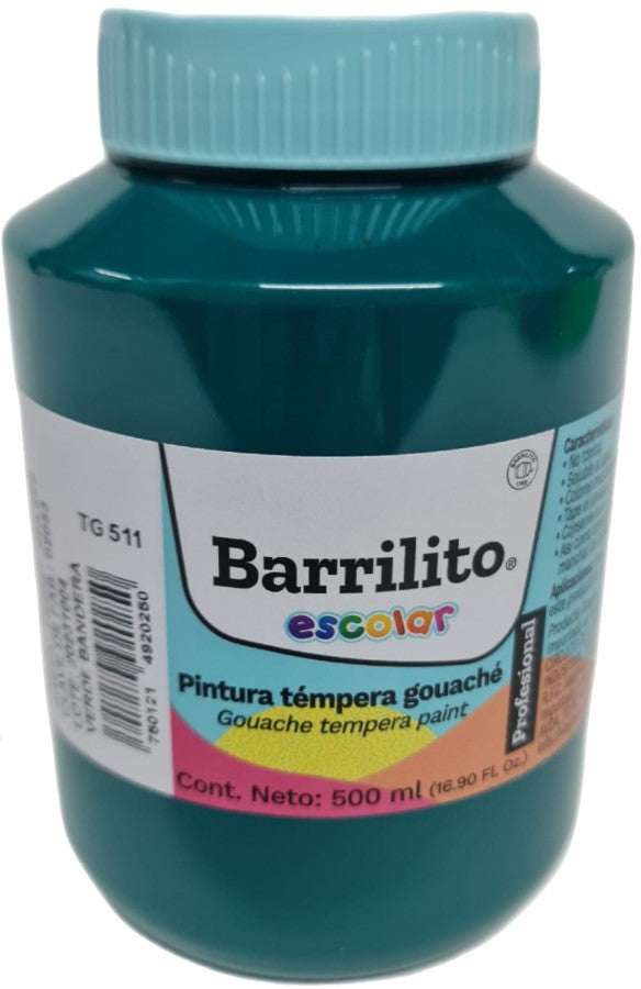 Pintura Témpera Gouaché 500ml Verde Bandera Barrilito® TG511 Contenedor plástico 7501214920250 01