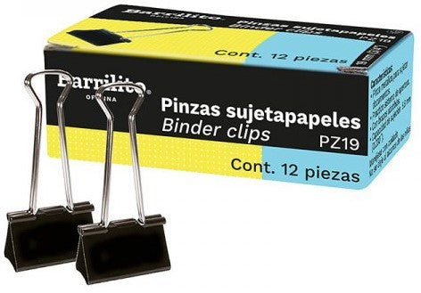 Broche Sujeta Papel Binder Clip c/12 Negro 19mm ¾" Barrilito® PZ19 Caja 7501214908319 01